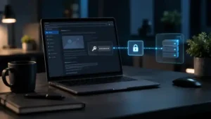 Portátil conectado de forma segura a servidores mediante credenciales de aplicación para la REST API de WordPress