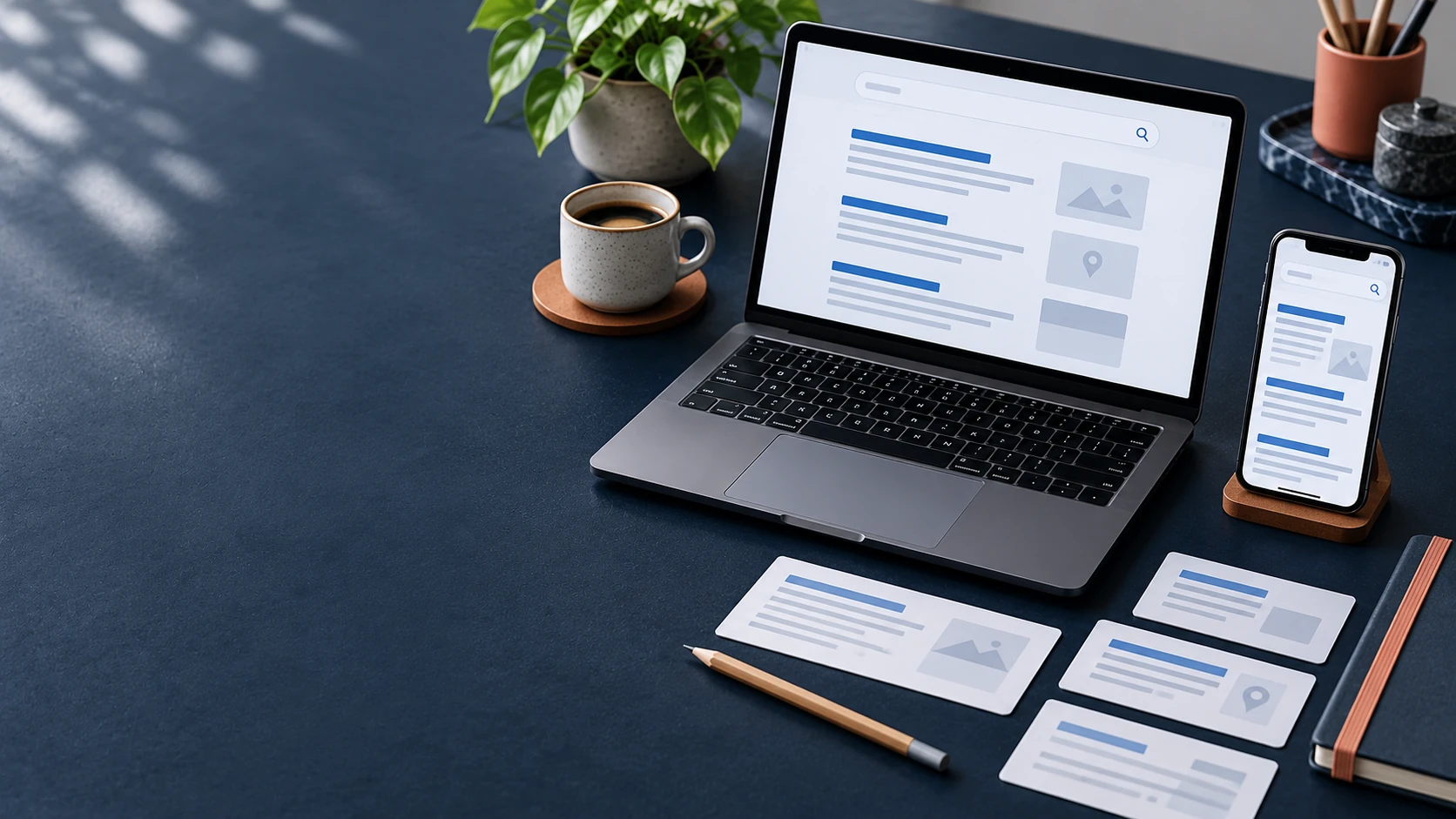 Espacio de trabajo tecnológico para previsualizar títulos y resultados de búsqueda